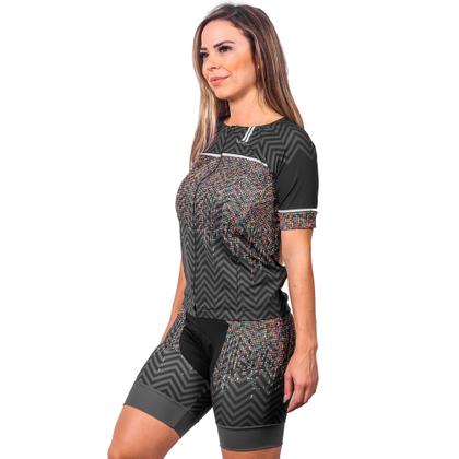 Imagem de Kit triathlon top com mangas e bermuda elite pixel proteção uv 50+ kauna