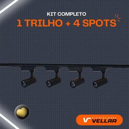 Imagem de Kit Trilho Eletrificado 1m + 4 Spot Led 7w Preto Ou Branco