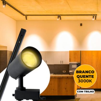 Imagem de Kit trilho eletrificado sobrepor 2m + 6 spots led 7w direcionável Preto quente 3000k