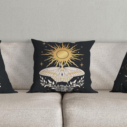Imagem de Kit Trio de Almofadas Cheias Fases da Lua Estampadas em Veludo Suede 45cm x 45cm Enchimento em Refil Silicone
