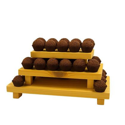 Imagem de Kit Trio de Bandejas Banco Banquinho Retangular Decoração Festa Aniversário Doces Madeira