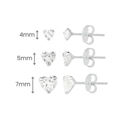 Imagem de Kit trio de prata brinco de coração com zircônias Prata legítima 925 ponto luz