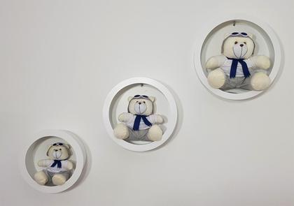 Imagem de Kit Trio De Ursinhos Para Nicho Urso Aventureiro Aviador Azul Marinho  - PolyBaby