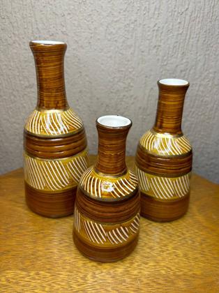 Imagem de Kit Trio de Vasos Decorativos Cerâmica Sala Estante Mesa Rack