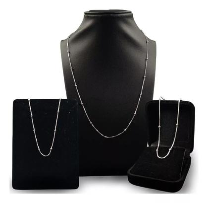 Imagem de Kit Trio Prata 925 Feminino Corrente 45cm Tornozeleira Pulseira Colar Bolinhas Elo Delicada 