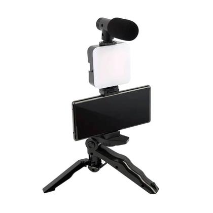 Imagem de Kit Tripé Gravação 4 em 1 com Microfone LED Suporte Celular Universal