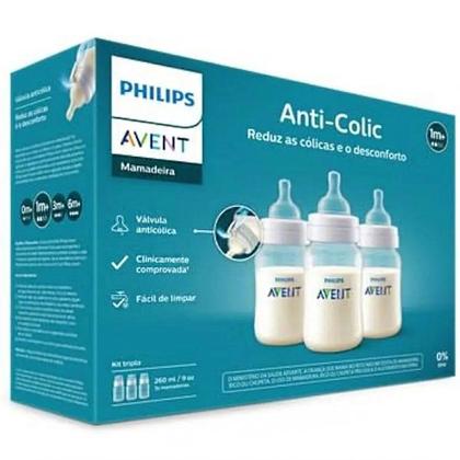 Imagem de Kit Triplo Mamadeira Anti-Colic Transparente 260ml SCY103/03 Philips Avent