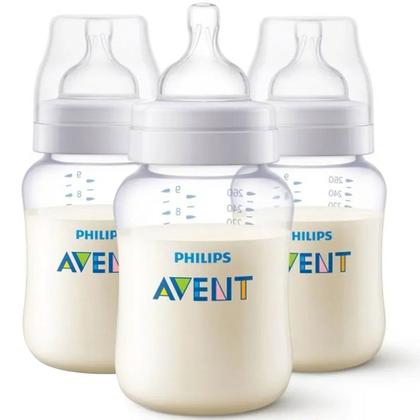Imagem de Kit Triplo Mamadeira Anti-Colic Transparente 260ml SCY103/03 Philips Avent