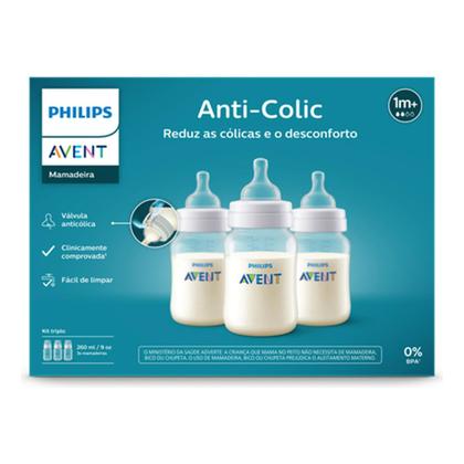 Imagem de Kit Triplo Mamadeira Anti-Colic Transparente 260ml SCY103/03 Philips Avent
