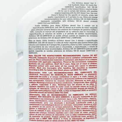 Imagem de Kit Troca de Óleo Chevrolet - 1.8 Flex Acima De 2017 Spin, Cobalt / Onix Prisma 6 Marchas 2017-2018