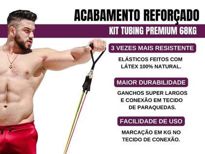 Imagem de Kit Tubing Premium Elástico Extensor Barra Exercícios Bravus