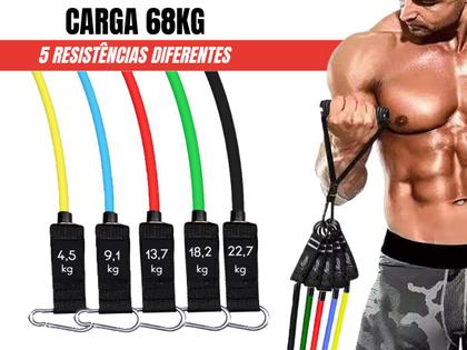 Imagem de Kit Tubing Pro Elástico Extensor 68kg com 3 Super Mini Bands Bravus Sport Exercício Funcional