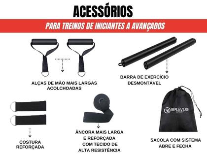 Imagem de Kit Tubing Pro Elástico Extensor Bravuscom Barra Exercícios