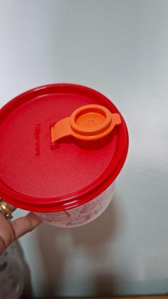 Imagem de Kit tupper caixa potes mantimentos base transparente e tampa vermelha 3 peças