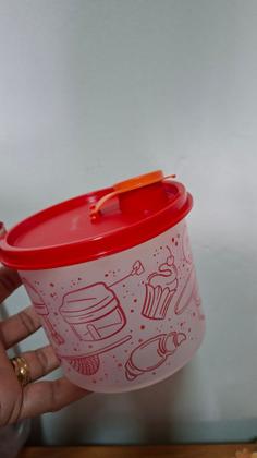 Imagem de Kit tupper caixa potes mantimentos base transparente e tampa vermelha 3 peças