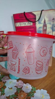 Imagem de Kit tupper caixa potes mantimentos base transparente e tampa vermelha 3 peças