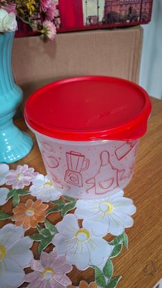 Imagem de Kit tupper caixa potes mantimentos base transparente e tampa vermelha 3 peças