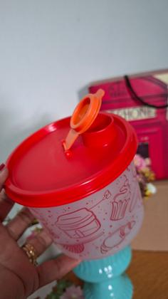 Imagem de Kit tupper caixa potes mantimentos base transparente e tampa vermelha 3 peças