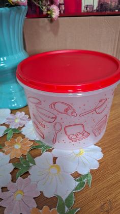 Imagem de Kit tupper caixa potes mantimentos base transparente e tampa vermelha 3 peças