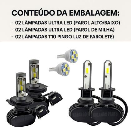 Imagem de Kit Ultra Led Farol Alto Baixo H4 E Milha Prisma 2006 A 2012
