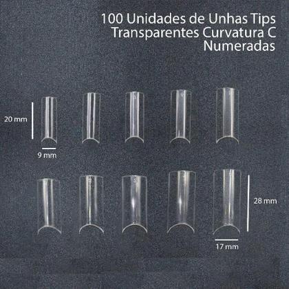 Imagem de Kit Unhas Posticas 100 Tips Curvatura C Gel Acrilico Porcelana Manicure Transparente