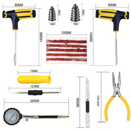 Imagem de Kit Universal de Reparo de Pneus de Carro - Ferramentas de Plugue e Tiras de Reparo