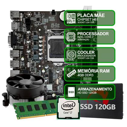 Imagem de Kit Upgrade Intel Core I7 3ª Geração, 4GB RAM, SSD 120GB, Conexões USB/VGA/HDMI/LAN/SOM