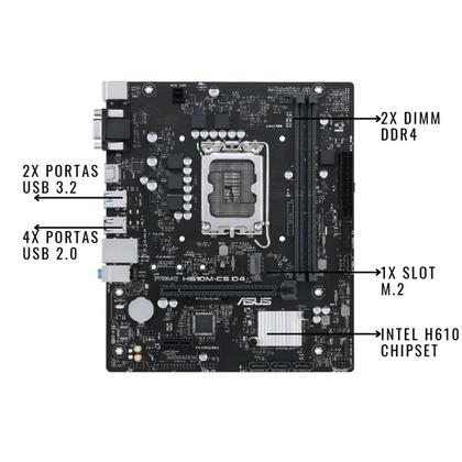 Imagem de Kit Upgrade Intel i5 12400F, Placa Mãe Asus Prime H610M-CS, Memória RAM 8GB 3200MHz DDR4
