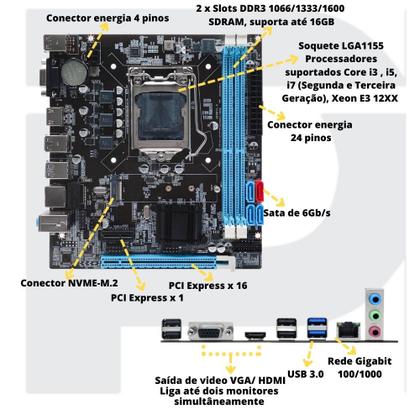 Imagem de Kit Upgrade Placa Mãe Lga1155 I5 8gb Ddr3 Gigalan M2 Ssd 240