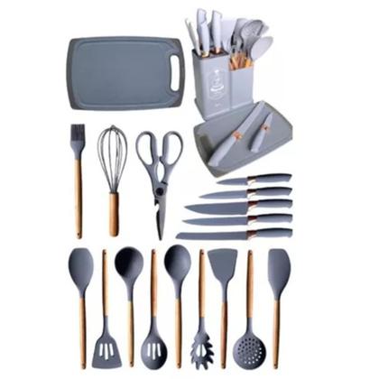 Imagem de Kit Utensilhos De Cozinha Com 19 Peças Em Silicone Premium Preto