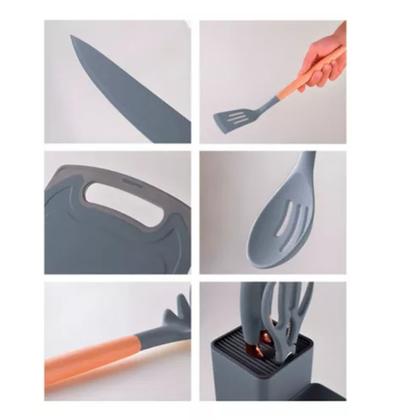 Imagem de Kit Utensilhos De Cozinha Com 19 Peças Em Silicone Premium Preto