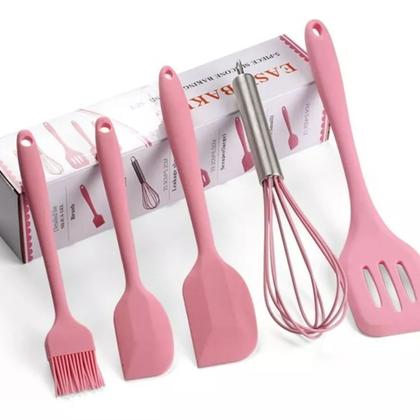 Imagem de Kit Utensílio Cozinha Silicone Espátula Fouet Pincel 5 Peças
