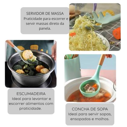 Imagem de Kit Utensílios Cozinha 19 Peças Completo Silicone E Madeira