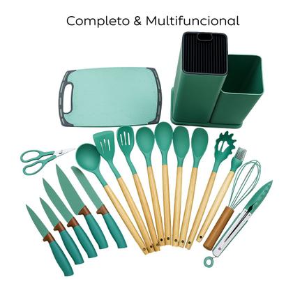 Imagem de Kit Utensílios Cozinha 19 Peças Completo Silicone E Madeira