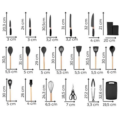 Imagem de Kit Utensílios Cozinha 19 Peças Completo Silicone E Madeira