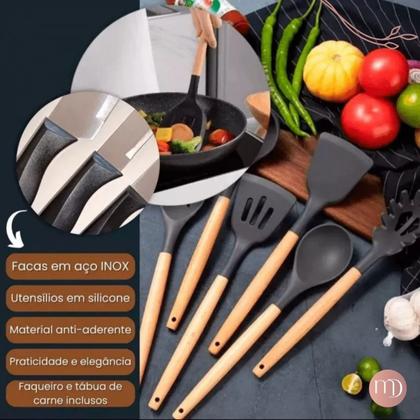 Imagem de Kit Utensílios Cozinha Completo 19 Peças Silicone Com Tábua