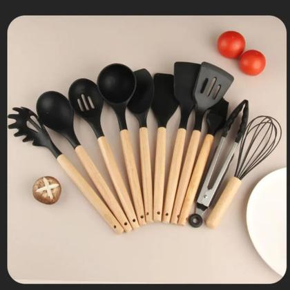 Imagem de Kit Utensílios Cozinha Completo 19 Peças Silicone Com Tábua