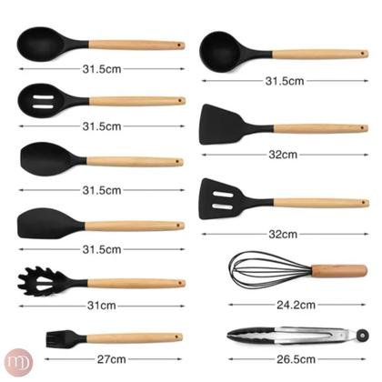 Imagem de Kit Utensílios Cozinha Completo 19 Peças Silicone Com Tábua