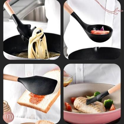 Imagem de Kit Utensílios Cozinha Completo 19 Peças Silicone Com Tábua