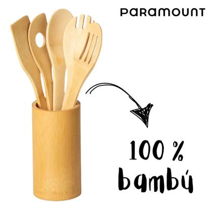 Imagem de Kit Utensílios De Bambú 6 Pçs 100% Bambú Natural Paramount