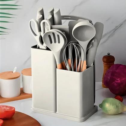 Imagem de Kit Utensílios de Cozinha 19 Peças em Silicone  Resistentes ao Calor, Antiaderentes e Perfeitos para Cozinhar com Praticidade e Durabilidade
