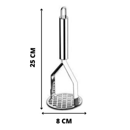 Imagem de Kit Utensílios de Cozinha 5 Peças 100% Inox Jogo Talheres 1 Colher Arroz 1 Escumadeira 1 Concha 1 Pegador Massa e 1 Amassador Batata