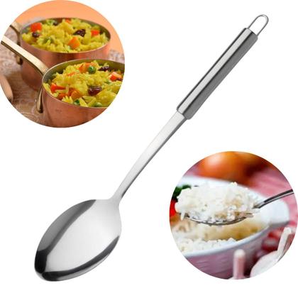 Imagem de Kit Utensílios de Cozinha 5 Peças 100% Inox Jogo Talheres 1 Colher Arroz 1 Escumadeira 1 Concha 1 Pegador Massa e 1 Amassador Batata
