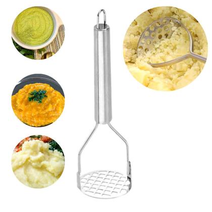 Imagem de Kit Utensílios de Cozinha 5 Peças 100% Inox Jogo Talheres 1 Colher Arroz 1 Escumadeira 1 Concha 1 Pegador Massa e 1 Amassador Batata