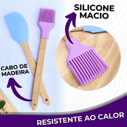 Imagem de Kit Utensílios de Cozinha com Espátula e Pincel de Silicone com Cabo de Madeira - Casita