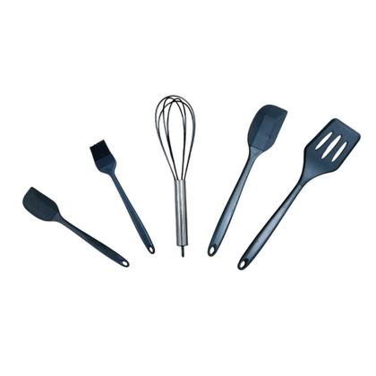 Imagem de Kit Utensílios de Cozinha de Silicone 5 Peças Sortido Preto ou Vermelho