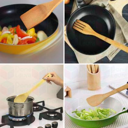 Imagem de Kit Utensílios de Cozinha Em Bambu 5 Peças Com Suporte Decoração