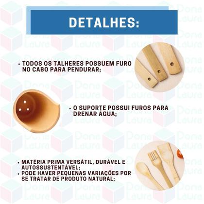 Imagem de Kit Utensílios de Cozinha Em Bambu 5 Peças Com Suporte Decoração