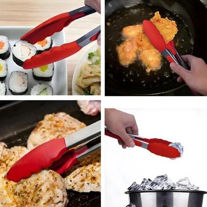 Imagem de Kit Utensílios de Cozinha Em Silicone Vermelho 4 Peças Jogo Culinário Alta Qualidade Com Pegador