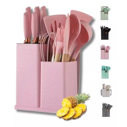 Imagem de Kit Utensílios de Cozinha Silicone 19 Peças Cor Rosa